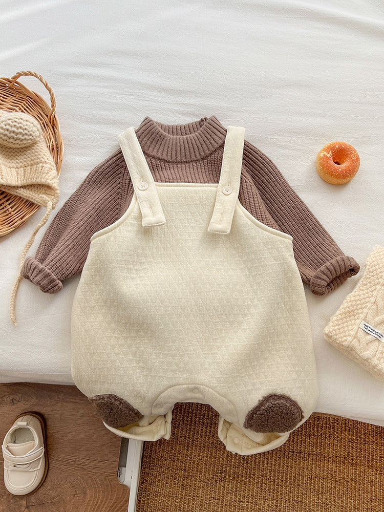 【BABY&KID】冬新作冬新作フリースポケット付けサロペット&インナーシャツ2点セットSK11418