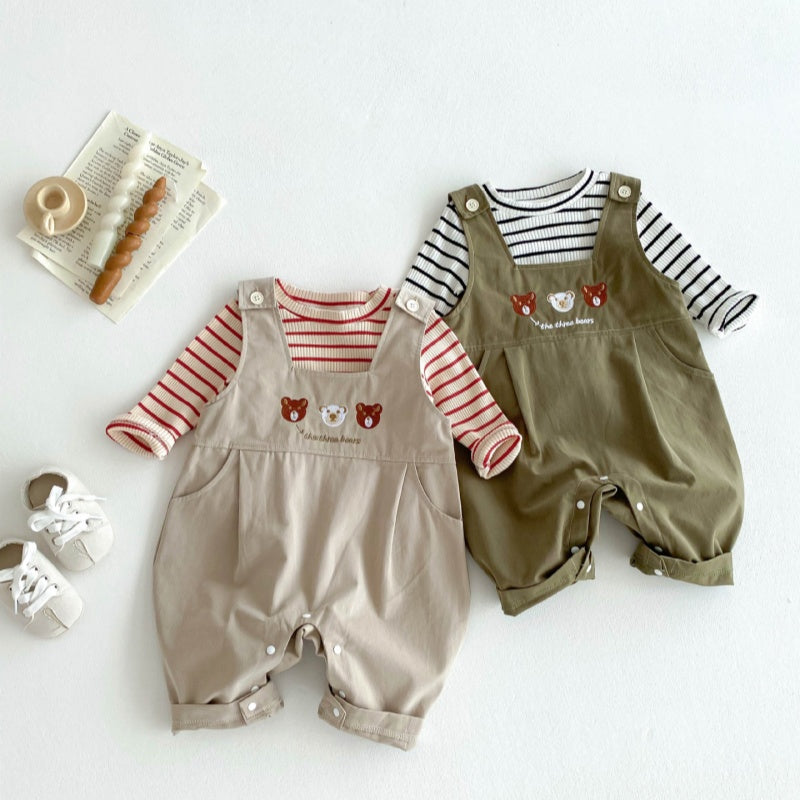 【BABY】スリー熊さんカジュアルサロペット、ベーシックボーダーTシャツSK032213