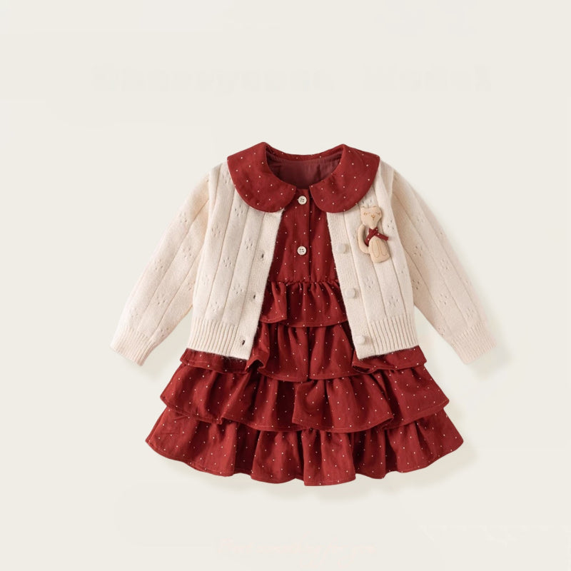 【BABY&KID】無地ニットカーディガン&ドットワンピースSK102428
