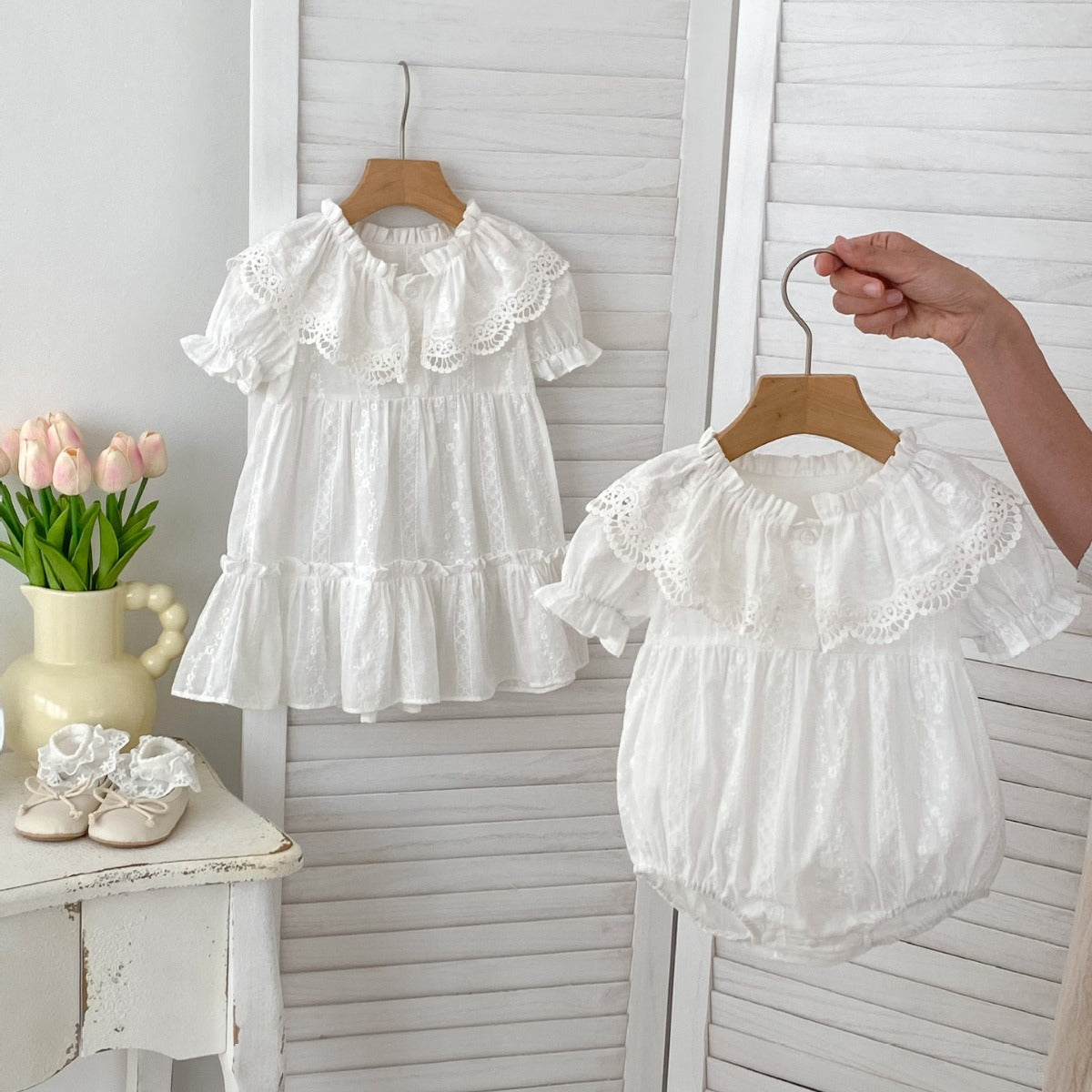 【BABY&KID】夏新作 レース刺繍の襟付きロンパース、ワンピースSK071933