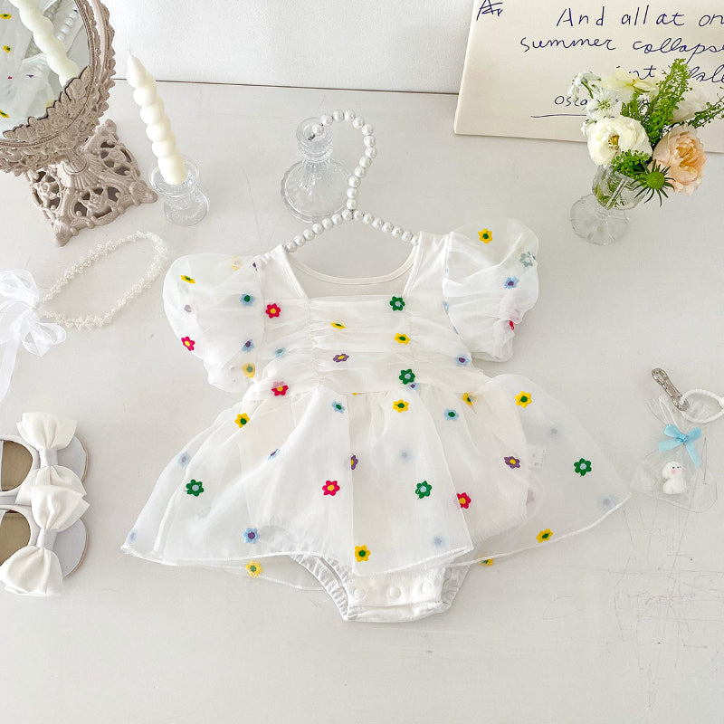 【BABY】夏新作 カラフル小花刺繍ロンパースワンピースSK091805