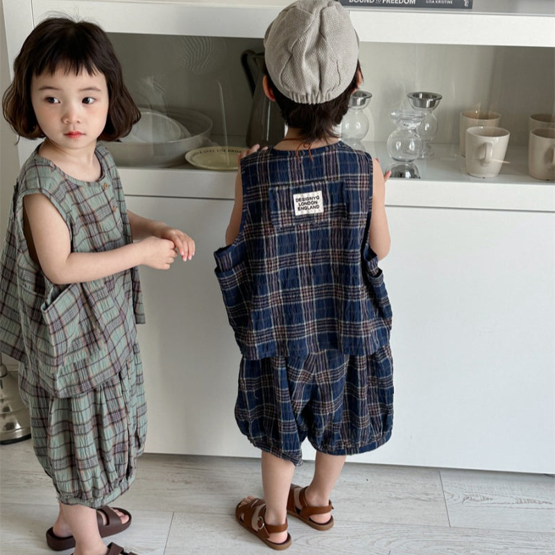 【BABY&KID】夏新作 チェックコットンリネンセットアップSK080511