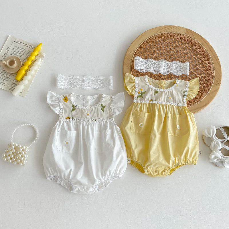 【BABY】夏新作 小花刺繍襟ロンパースSK071907