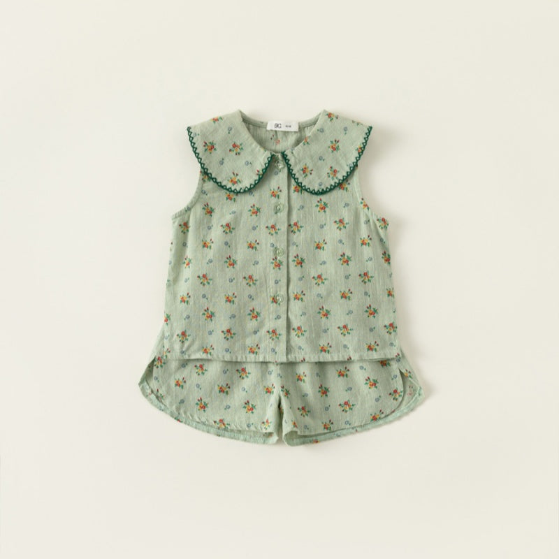 【BABY&KID】夏新作 小花柄グリーンセットアップSK092628