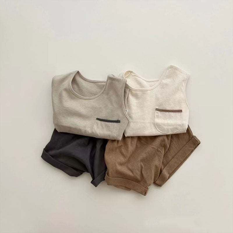 【BABY】夏新作ノーカラークールネックセットアップ 全2色SK062915