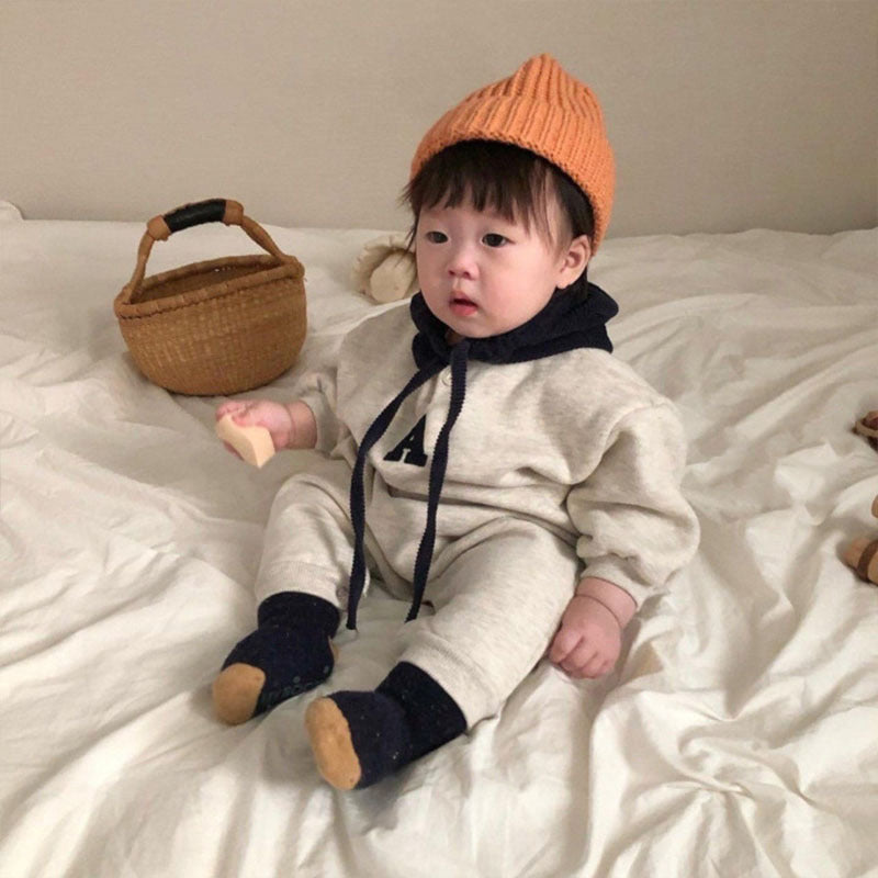 【BABY】韓国風 帽子付きA柄オールインワンSK022910