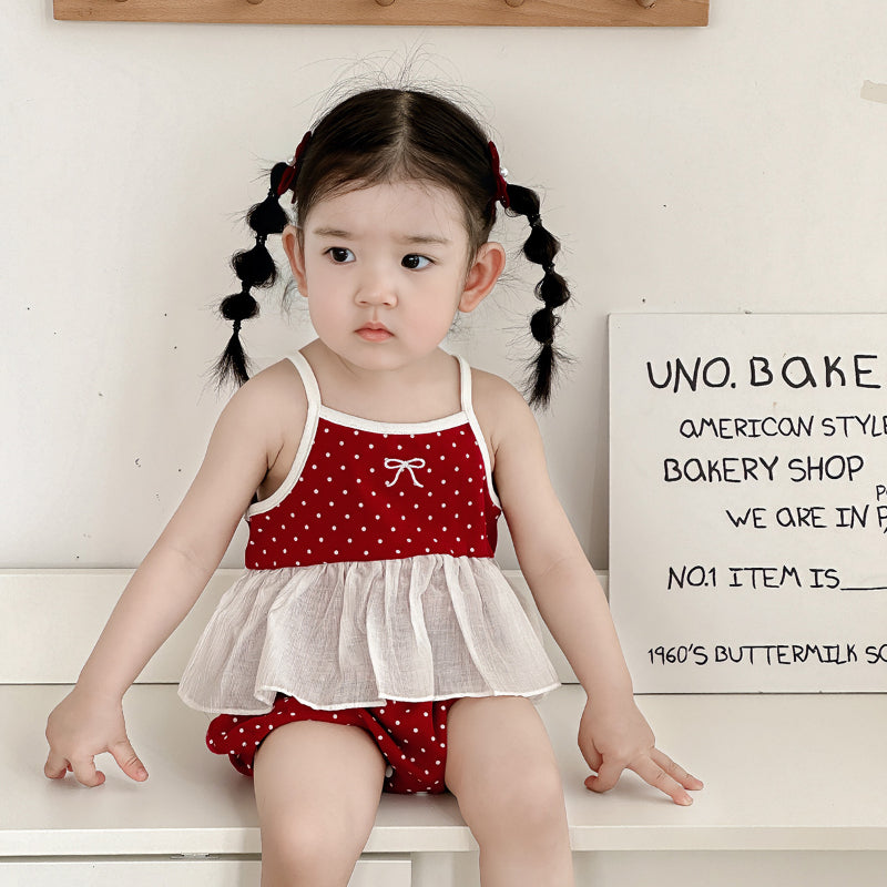 【BABY】夏新作 蝶結びドットロンパースSK091813