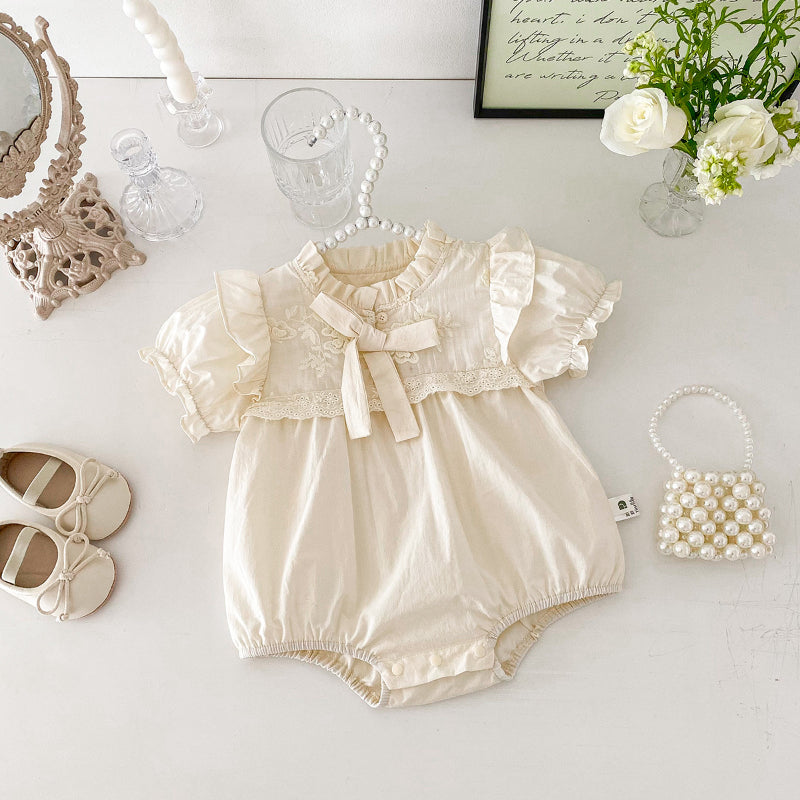 【BABY】夏新作 レース刺繍半袖ロンパースSK091803