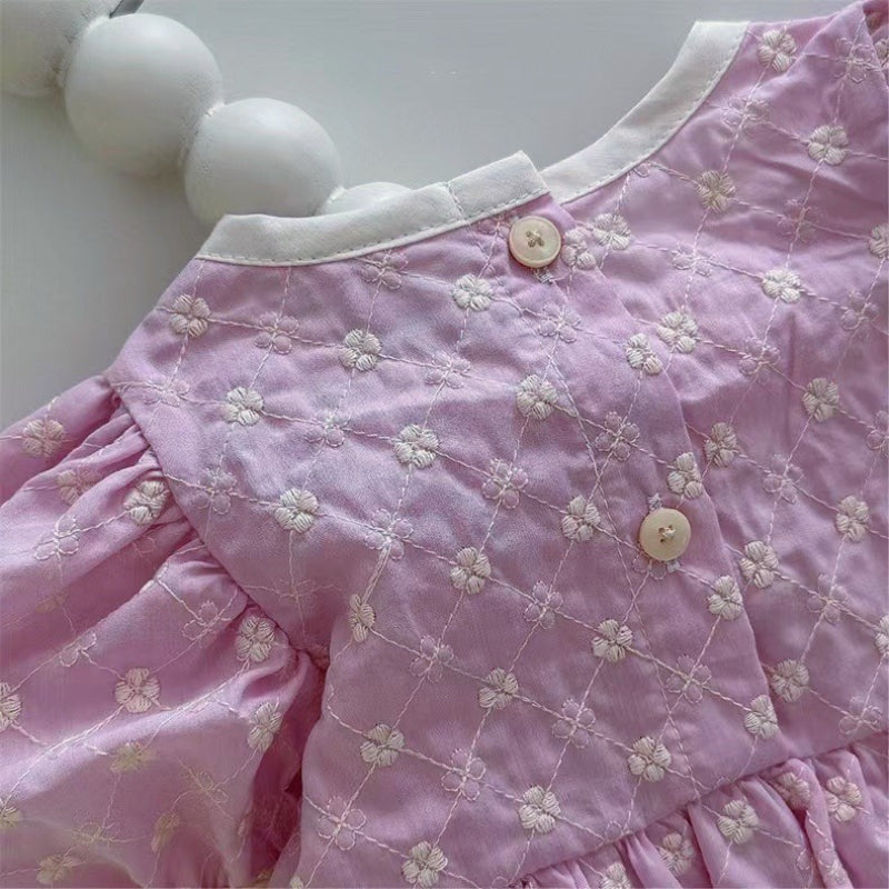 【BABY】夏新作 パフスリーブ刺繍ロンパースSK090312