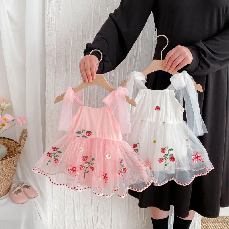 【BABY】夏新作 いちご刺繍リボンロンパースワンピSK081707