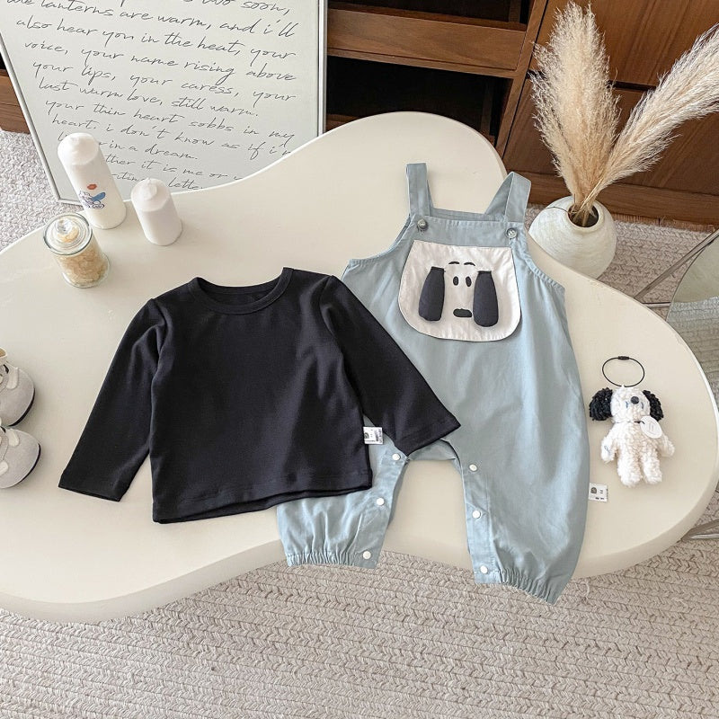 【BABY】大耳わんこサロペット、ブラックTシャツSK101909