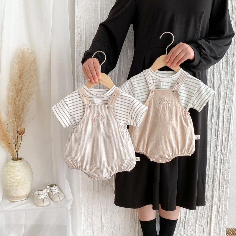 【BABY】夏新作 虹刺繍サロペット、薄手コットン半袖TシャツSK071016