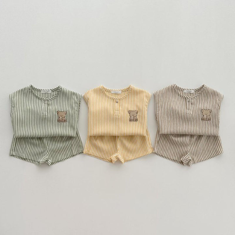 【BABY&KID】夏新作 ボーダーノースリーブベアセットアップSK091205
