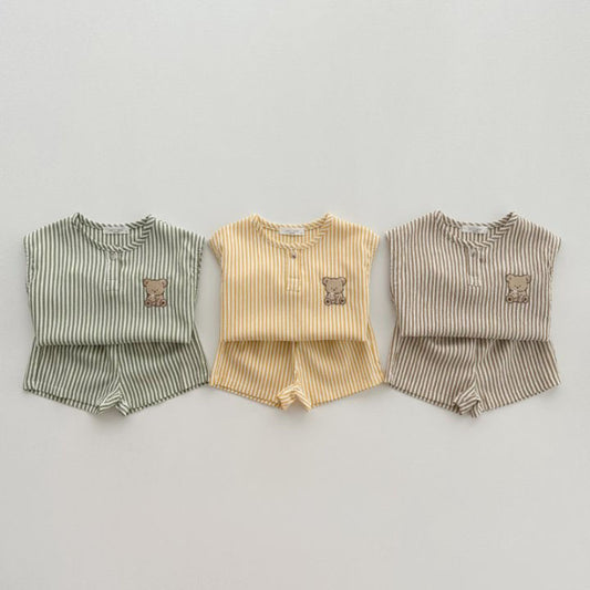 【BABY&KID】夏新作 ボーダーノースリーブベアセットアップSK091205
