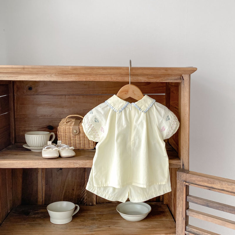 【BABY】夏新作 花柄刺繍襟付きセットアップSK010231