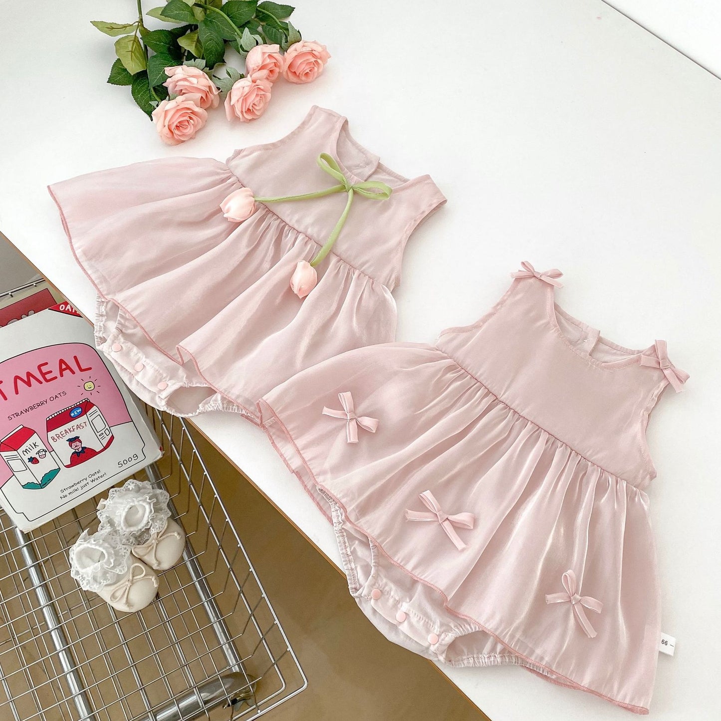 【BABY】夏新作 チューリップ、蝶結びロンパースSK062701