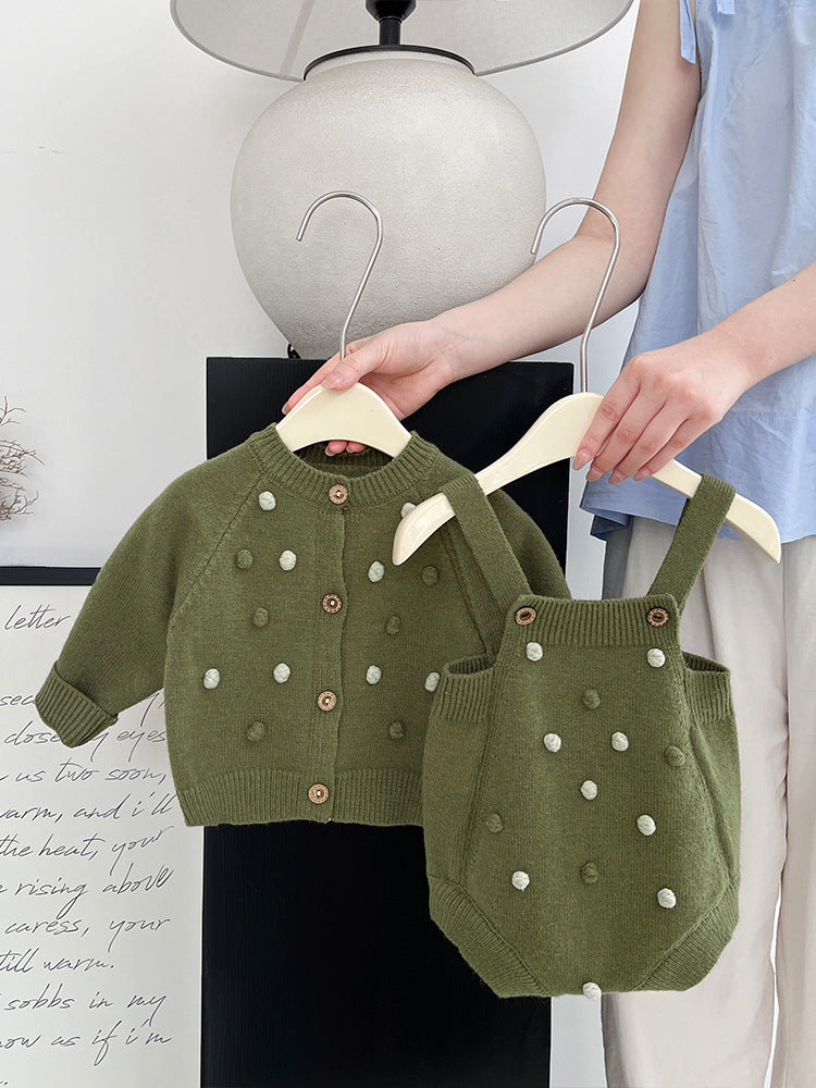 【BABY&KID】レトロポンポン付きカーディガン、サロペットSK022206