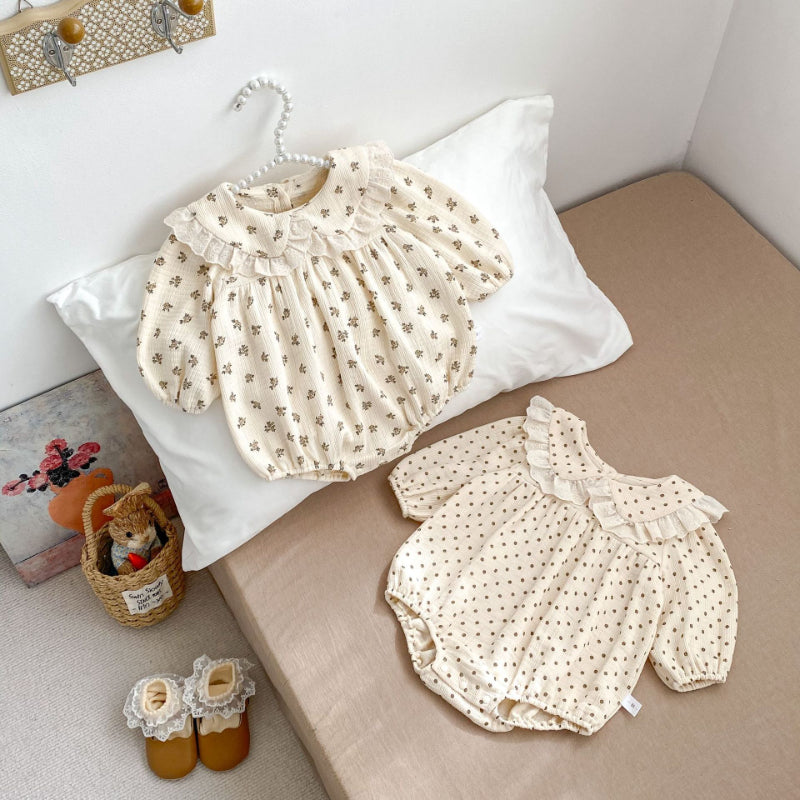 【BABY】フリル襟ドット、花柄ロンパースSKO70722