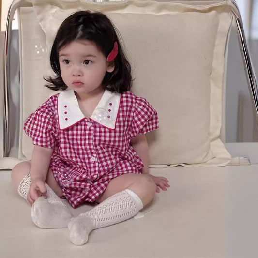 【BABY】夏新作 襟付きチェックロンパースSK071302