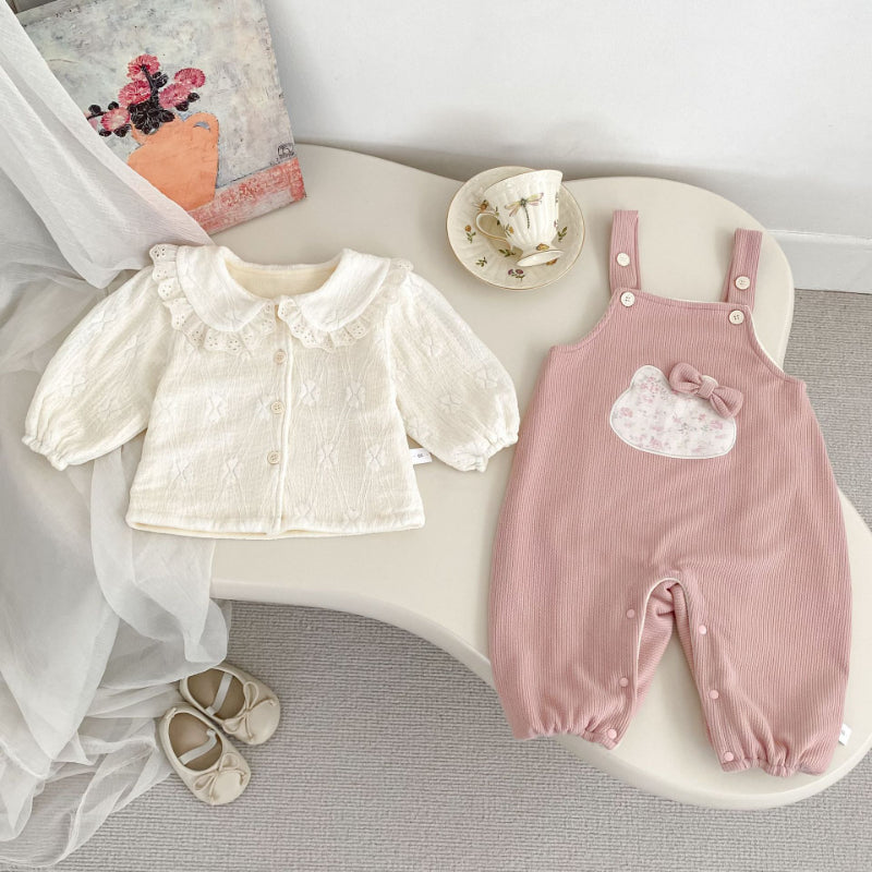 【BABY】ねこ裏起毛サロペット、フリルカラーブラウスSK101415