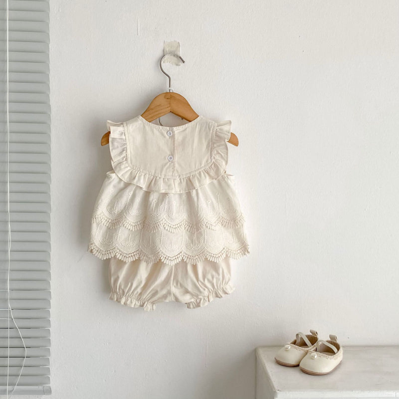 【BABY&KID】夏新作 おしゃれ刺繍ノースリーブセットアップSK071926