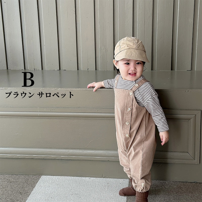 【BABY】マルチボタン付きサロペット、ボーダーTシャツSK010329