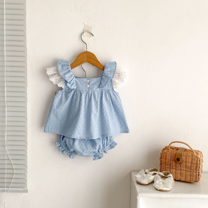 【BABY&KID】夏新作 レースフリル袖セットアップSK071923