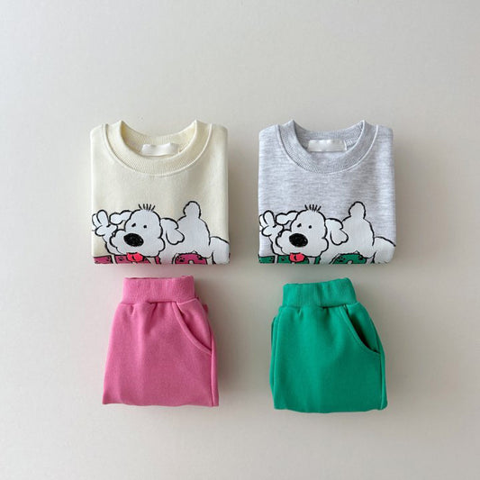 【BABY&KID】カートゥーン子犬&英字配色セットアップSK060305