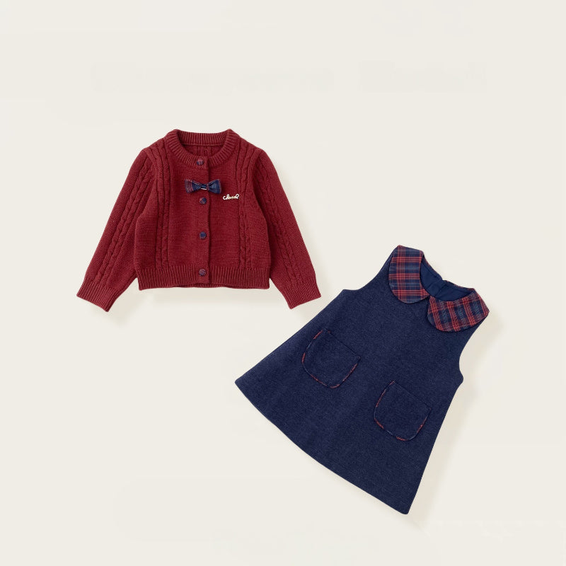 【BABY&KID】リボンニットカーディガン&ジャンパースカートSK102425