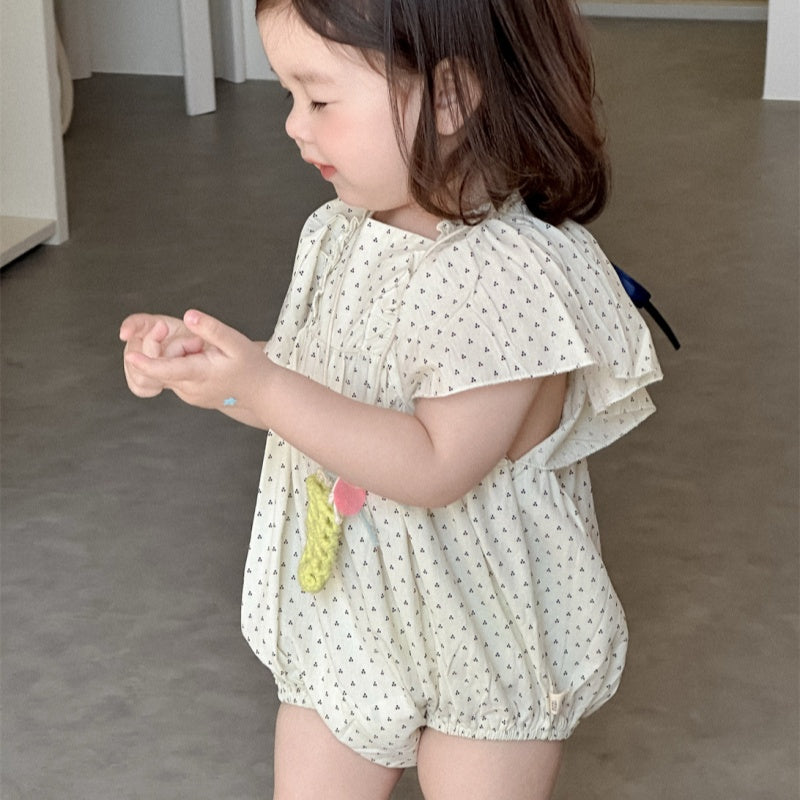 【BABY】夏新作 フラワー、ドット柄ロンパースSK082305