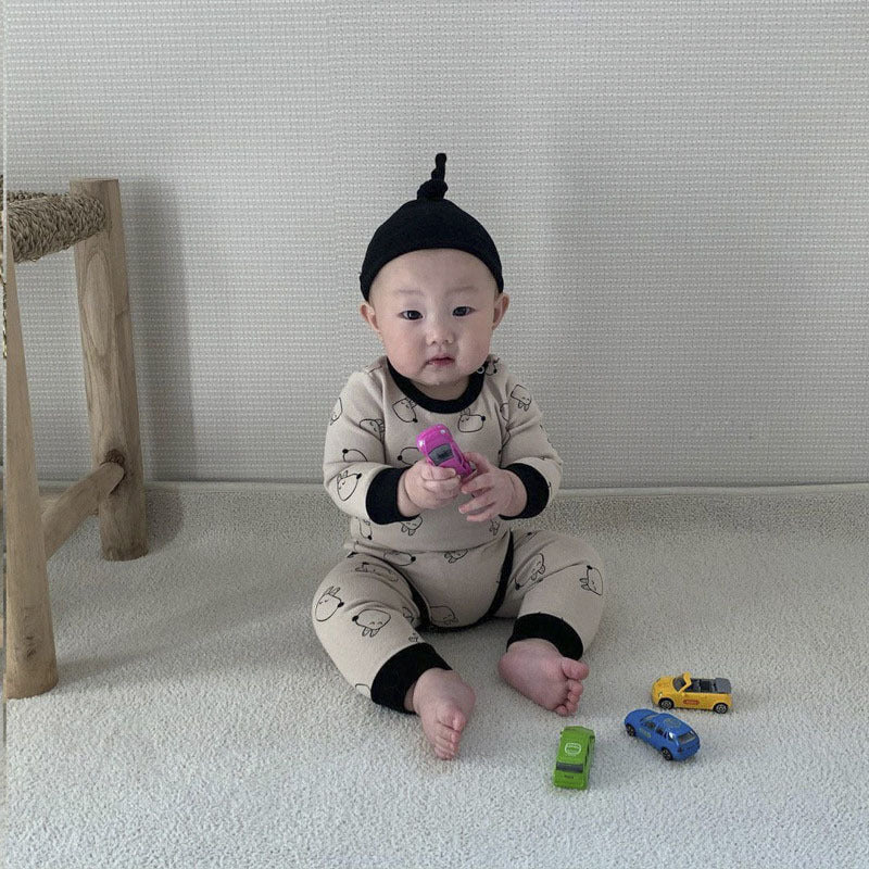 【BABY】総柄カートゥーンロンパース&レギンス&帽子SK101902