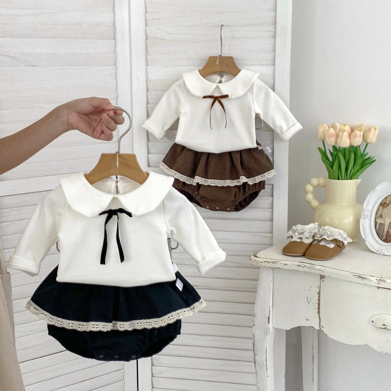 【BABY】リボンカラー長袖ブラウス、フリルブルマSK100737