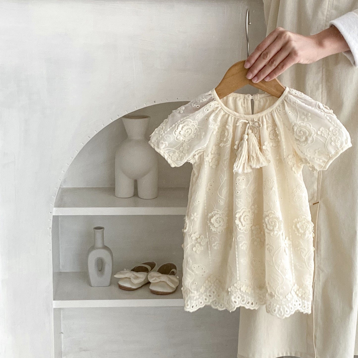 【BABY&KID】夏新作 立体花刺繍半袖ワンピースSK063107
