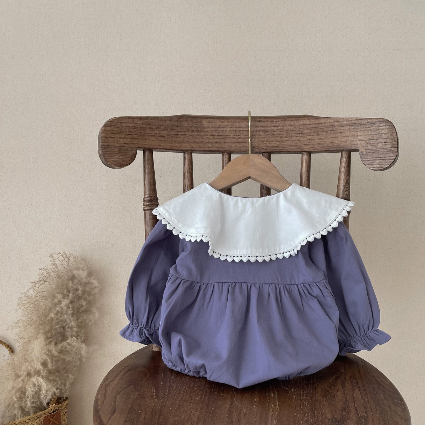 【BABY】花刺繡襟ワンピース風ロンパースSK022602