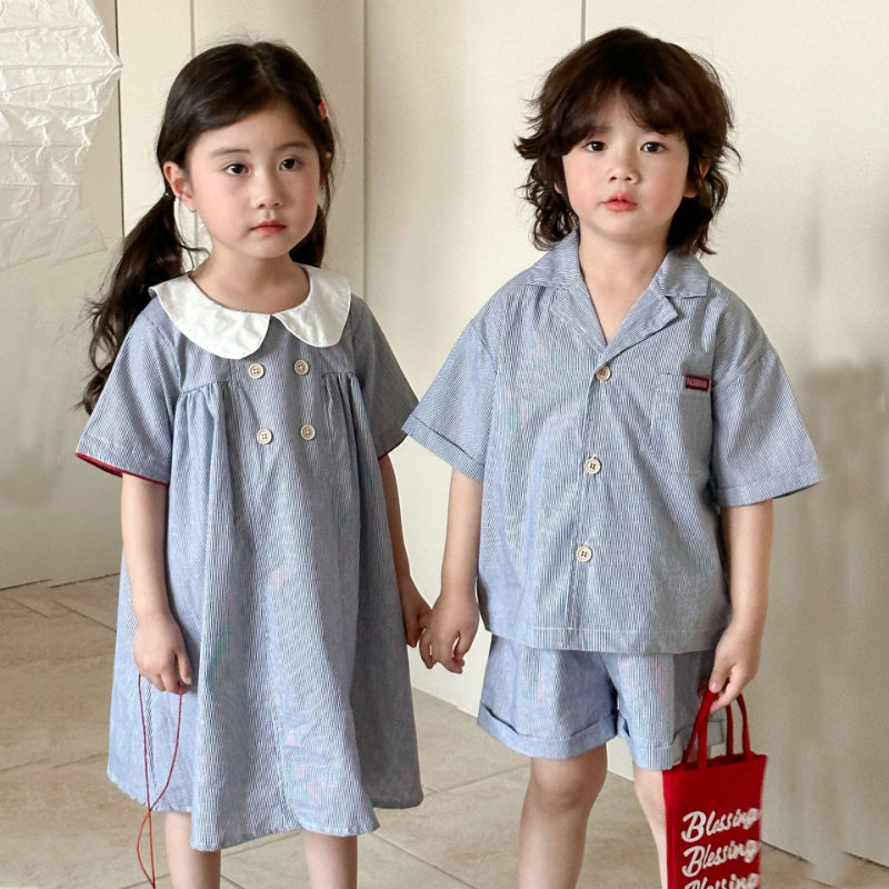 【BABY&KID】夏新作 ストライプシャツスーツ、ワンピースSK063020