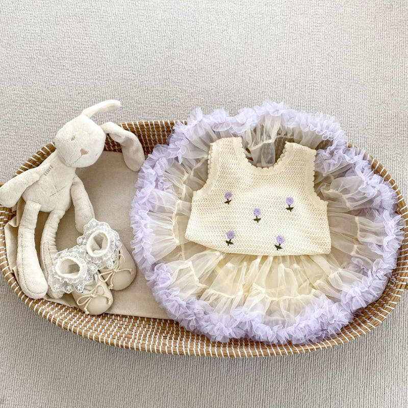 【BABY】夏新作 刺繍、無地ニットベスト、スカートSK071922