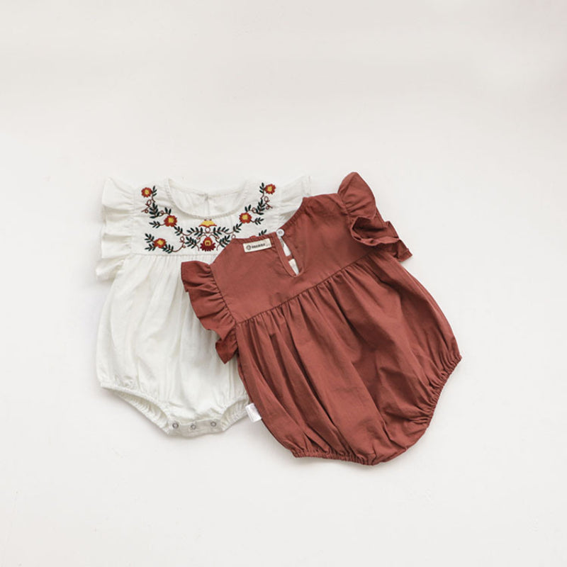 【BABY】夏新作 フリル袖花刺繍ロンパースSK082512