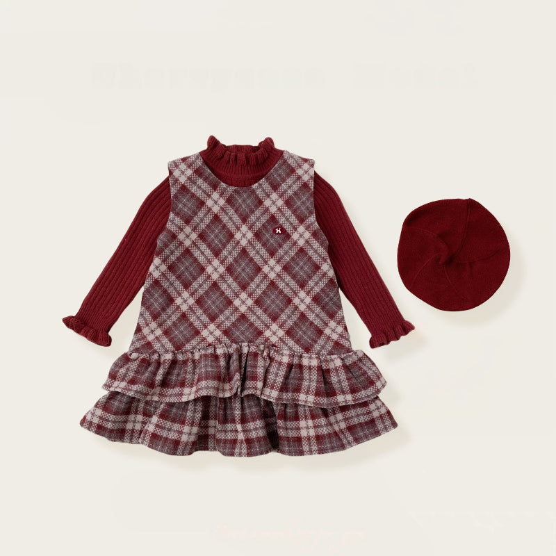 【BABY&KID】冬新作 プリンセス風ジャンパースカート&ニット&帽子3点セットSK102422