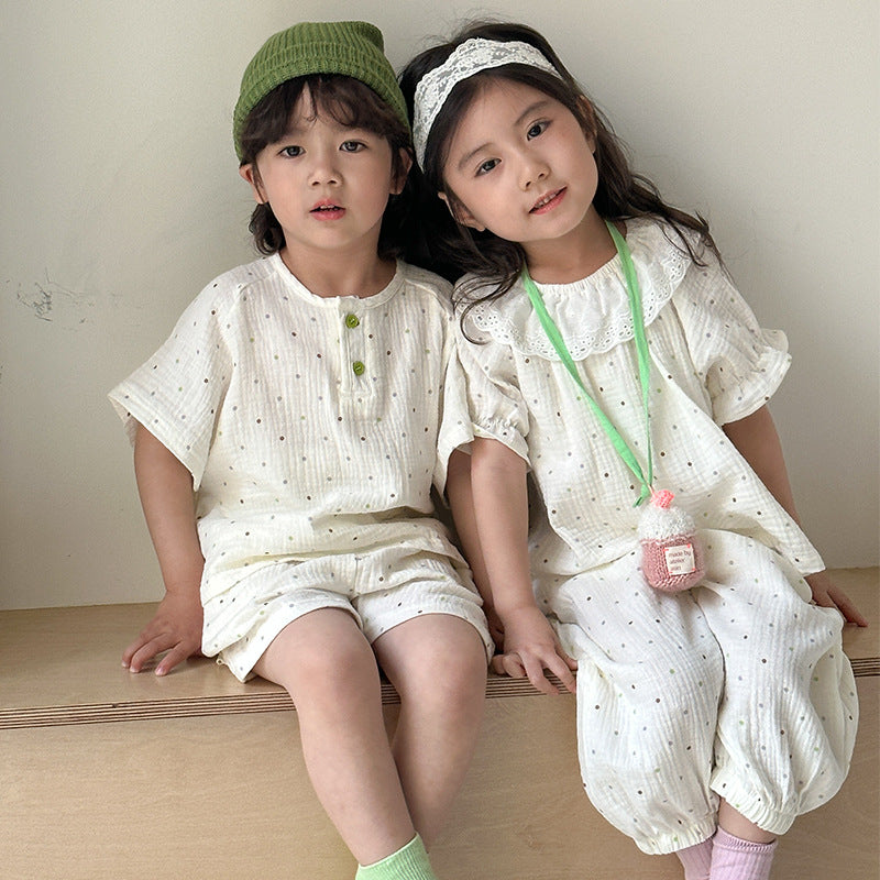 【BABY&KID】夏新作 純綿ガーゼドット柄スーツSK063019