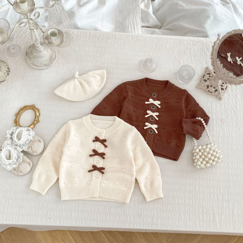 【BABY&KID】蝶結びニットカーデ、裏起毛レースパンツSK101438