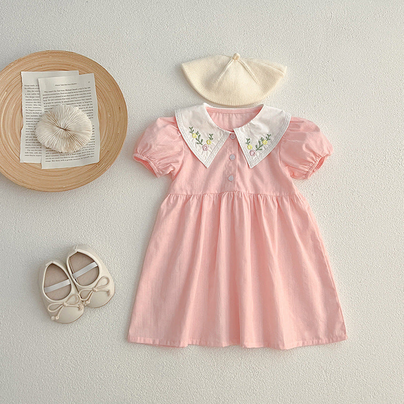 【姉妹服】夏新作 刺繍フラワー襟ロンパース、ワンピースSK081621