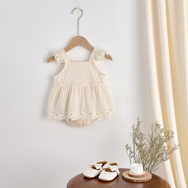 【BABY】夏新作 刺繍フリルキャミロンパースワンピSK081714