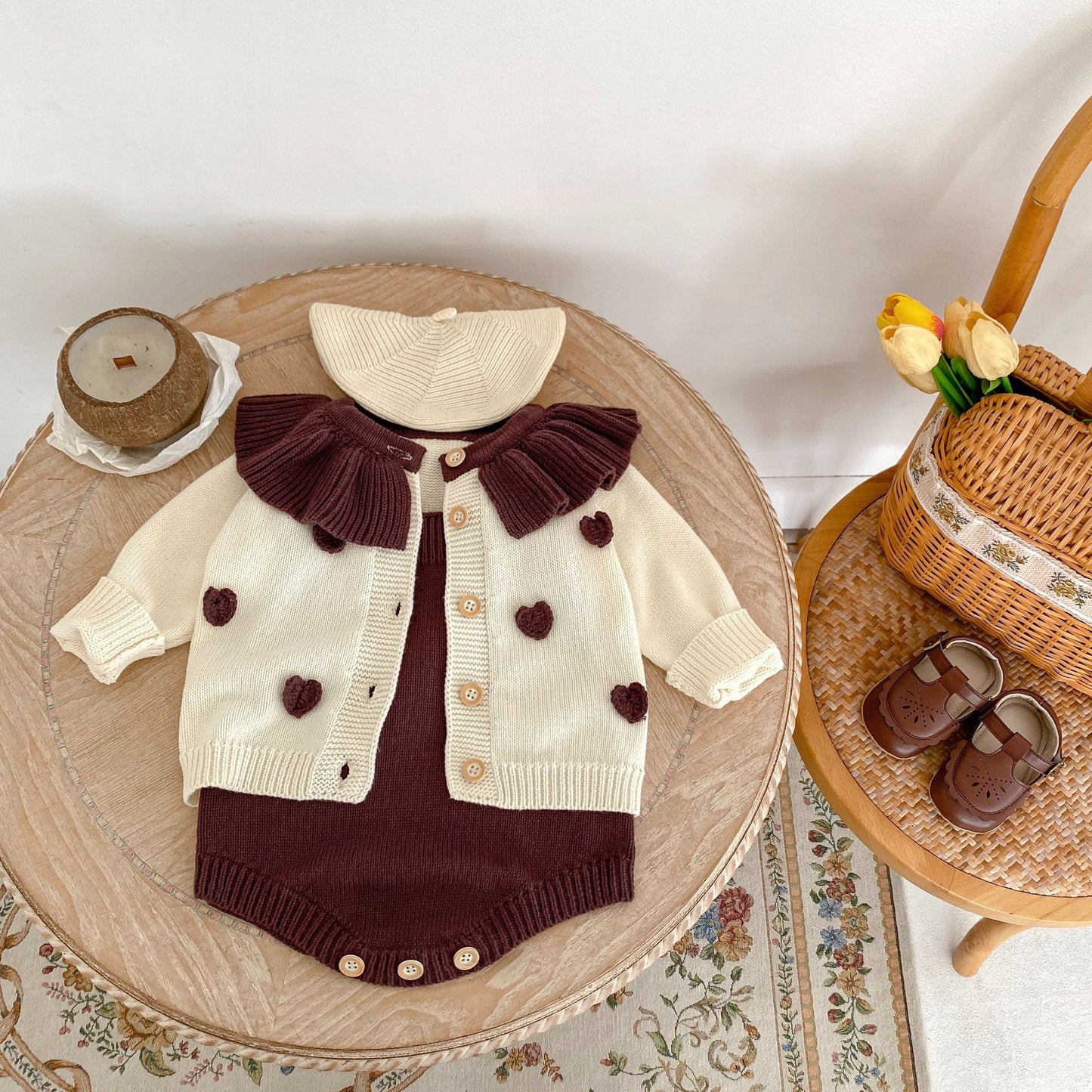 【BABY&KID】可愛いフリル襟カーディガン、サロペットSK012911