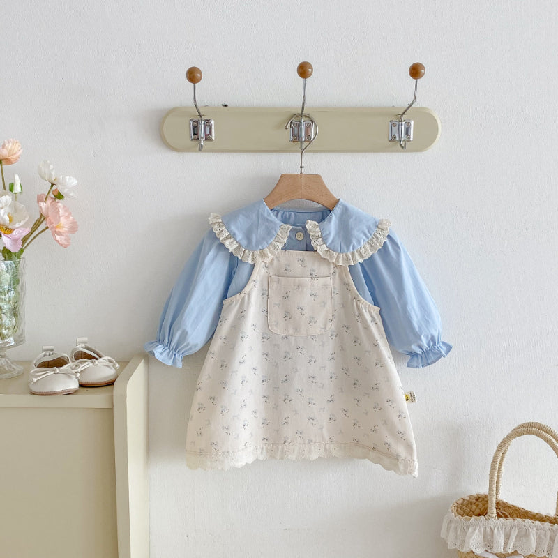 【BABY&KID】花柄サロペットスカート&ガールシャツSK092434