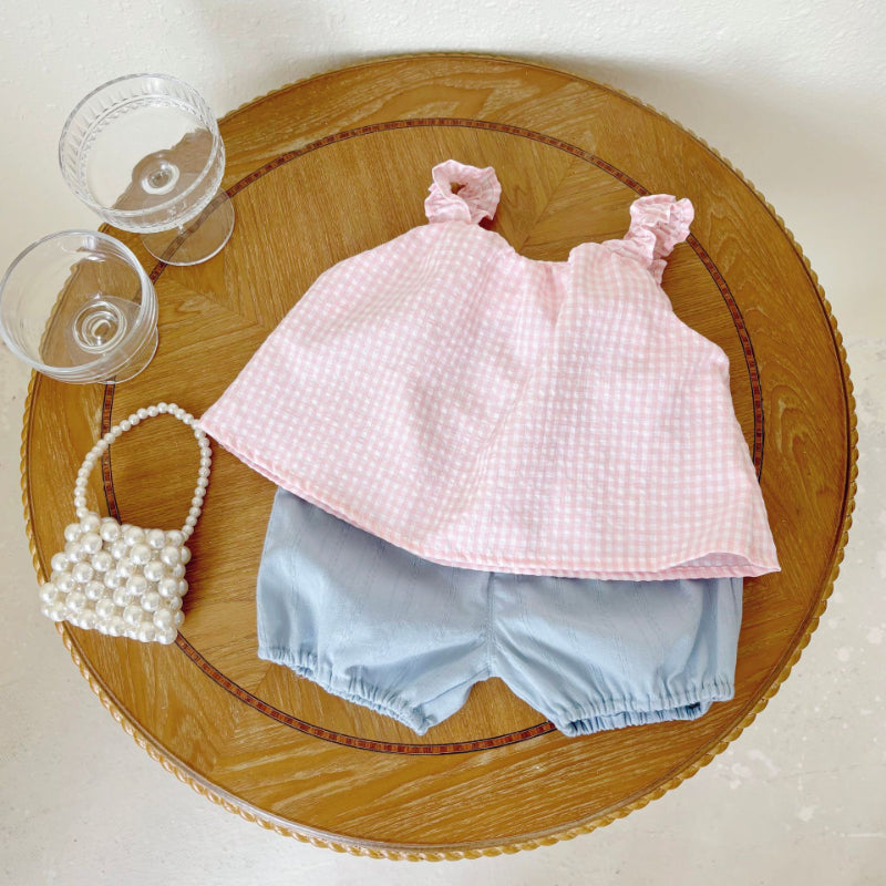 【BABY】夏新作 チェック柄キャミソールトップス&ショートパンツSK072610