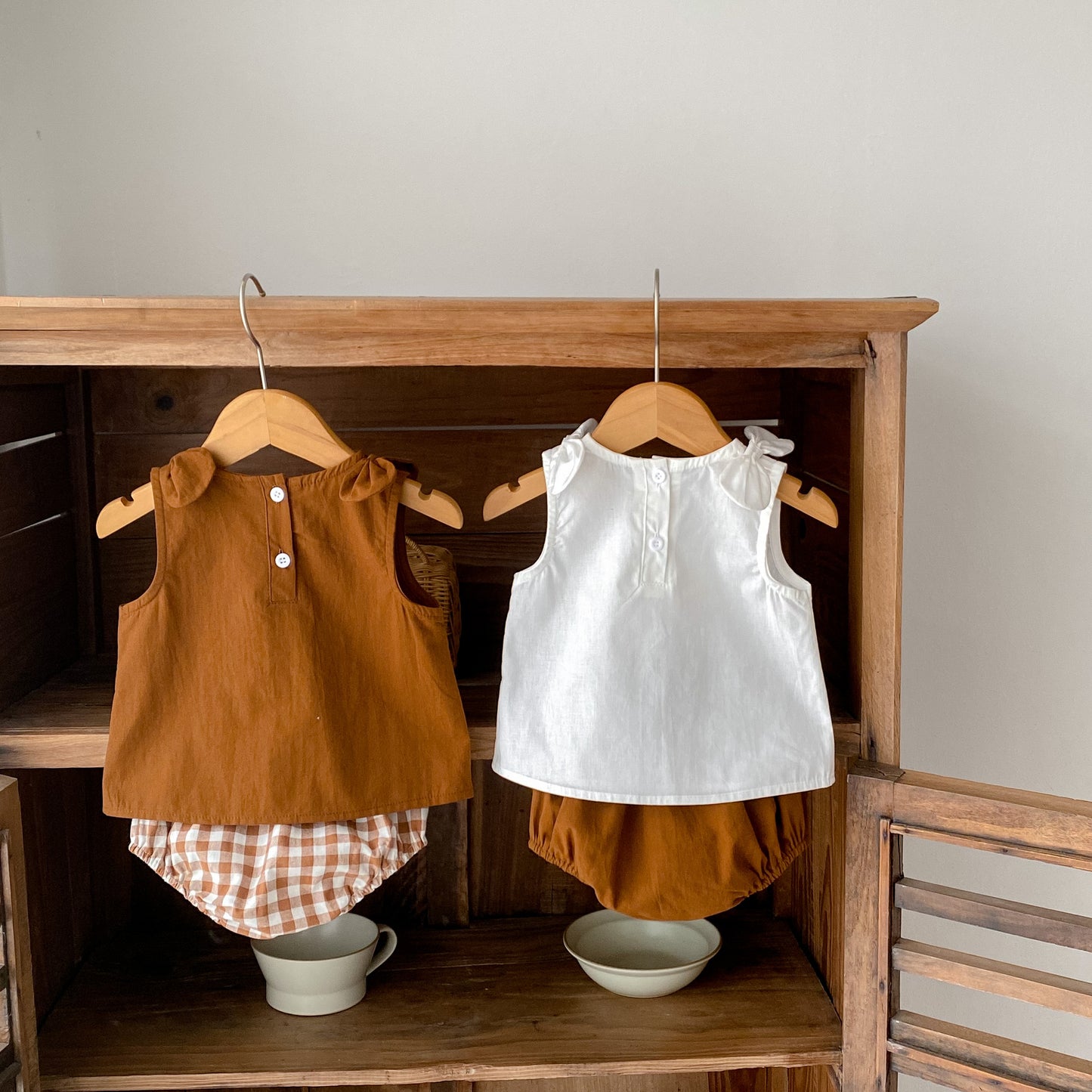 【BABY】夏新作 リボン刺繍ベスト&ショートパンツセットアップSK071608
