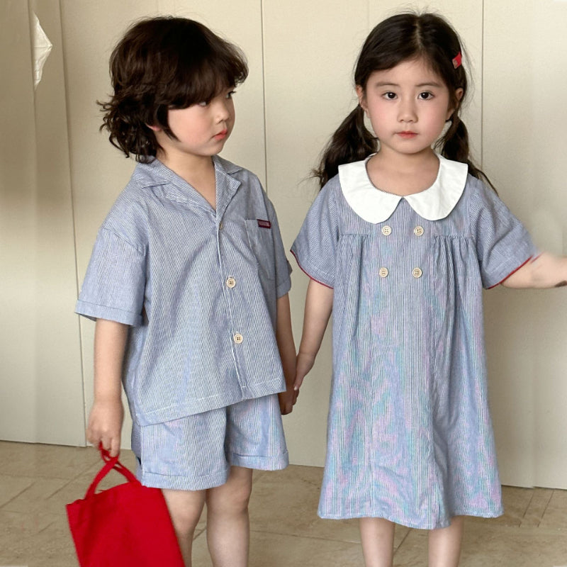 【BABY&KID】夏新作 ストライプシャツスーツ、ワンピースSK063020