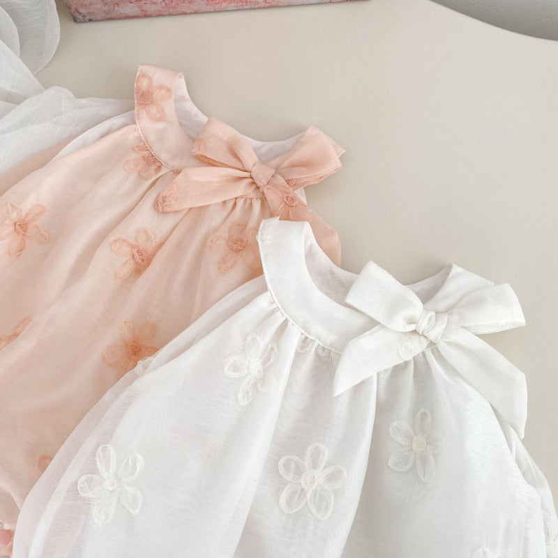 【BABY】夏新作 リボン刺繍フラワーロンパースSK072505