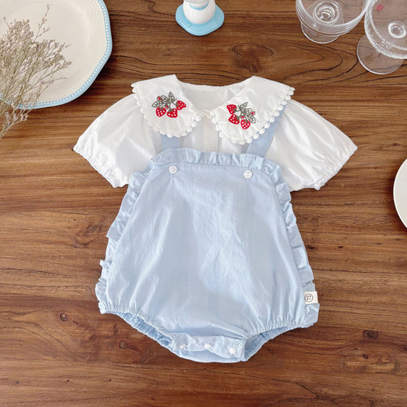 【BABY】夏新作 サロペットロンパース&いちご刺繍ブラウスSK082609