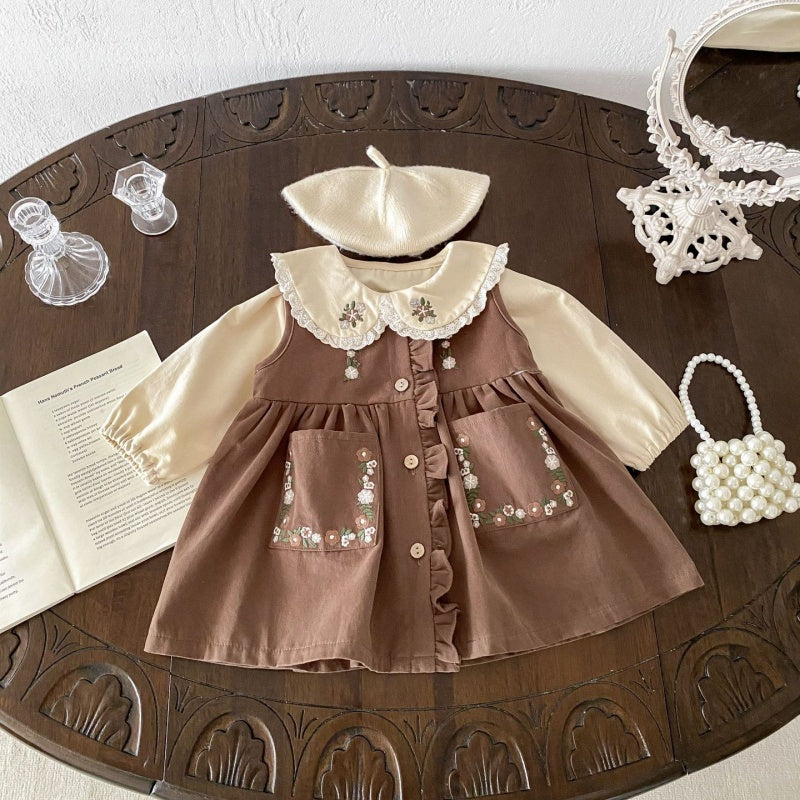 【BABY&KID】花刺しゅう入り丸襟トップス、ノースリーブワンピースSK050807